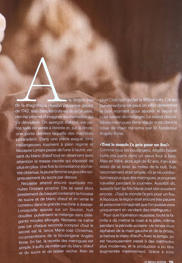 Article du Magazine “Le Menu” du 0618